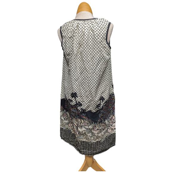 Vtg 1960s Smart Time Ivory Black Windowpane Tiger Print Zip Up House Dress S - Picture 3 of 7